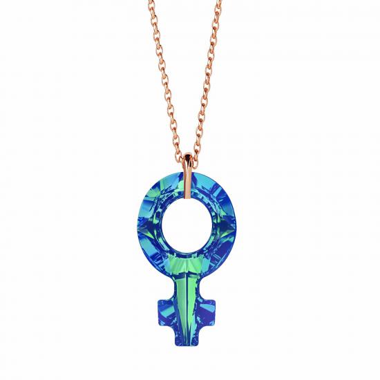Swarovski 4876 Bermuda Blue Female Symbole Rose Kaplama Kolye