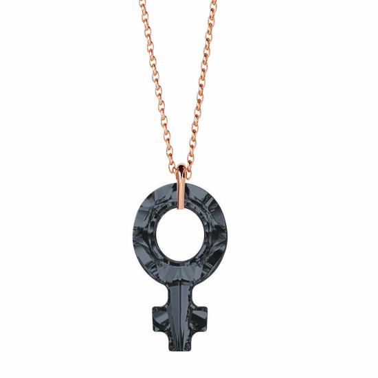 Swarovski® 4876 Silver Night Female Symbole Rose Kaplama Kolye