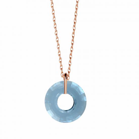 Swarovski® 6039 Aquamarine Disk Rose Kolye