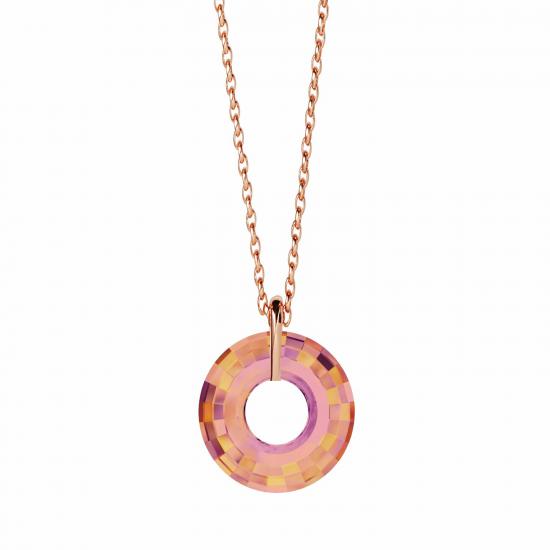 Swarovski® Taşlı 6039 Astral Pink Disk Rose Kolye