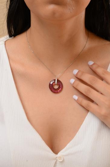 Swarovski® 6039 Disk Red Magma 925 Ayar Gümüş Kolye
