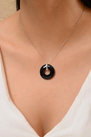Swarovski® 6039 Disk Jet 925 Ayar Gümüş Kolye