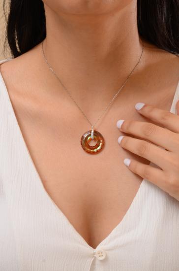 Swarovski® 6039 Disk Crystal Copper 925 Ayar Gümüş Kolye