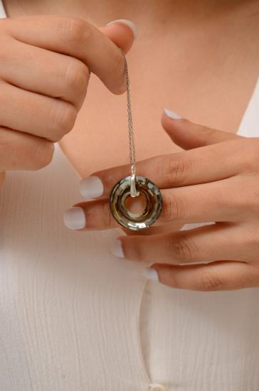 Swarovski® 6039 Disk Bronze Shade 925 Ayar Gümüş Kolye
