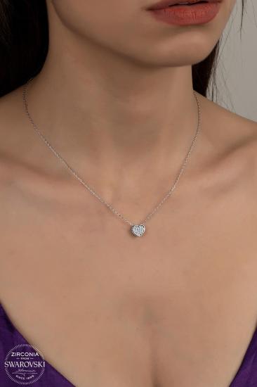 Kutaydan SWR Zirconia Kalp Montürlü Kadın Gümüş Kolye