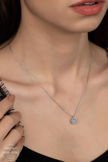 Kutaydan SWR Zirconia Pırlanta Kesim Yuvarlak Kadın Gümüş Kolye