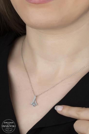 Kutaydan SWR Zirconia Kurdela Pırlanta Montür Kadın Gümüş Kolye