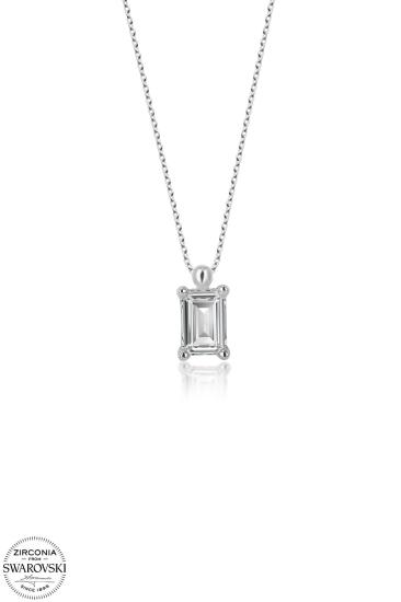 Kutaydan SWR Zirconia 1,10 CT Octagon Baget Kadın Gümüş Kolye