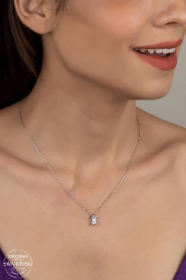 Kutaydan SWR Zirconia 1,10 CT Octagon Baget Kadın Gümüş Kolye