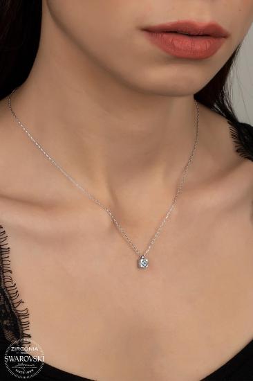 Kutaydan SWR Zirconia 0,40 CT Pırlanta Kesim Minimal Kadın Gümüş Kolye