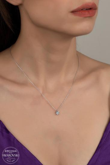 Kutaydan SWR Zirconia 0,40 CT Pırlanta Kesim Minimal Tırnaklı Kadın Gümüş Kolye