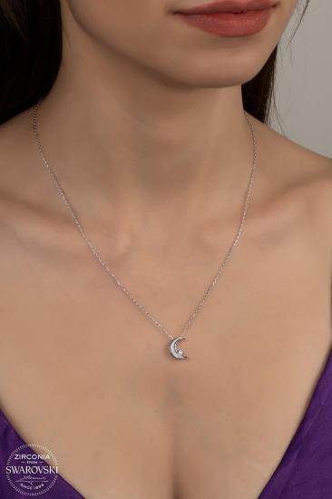 Kutaydan SWR Zirconia Ay Yıldız Tek Taş Kadın Gümüş Kolye