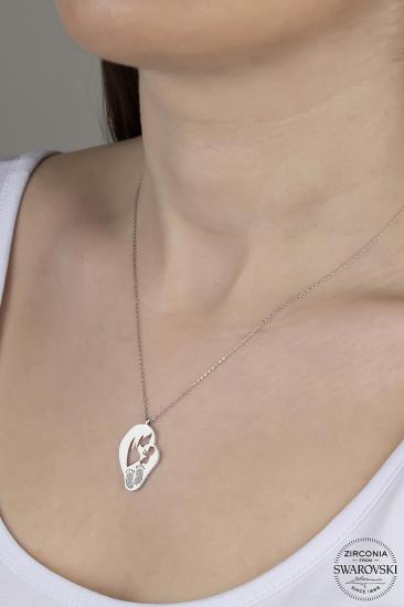 Kutaydan SWR Zirconia Ayak İzli Anne ve Bebek Kadın Gümüş Kolye