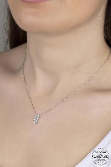 Kutaydan SWR Zirconia İki Sıralı Dikdörtgen Kadın Gümüş Kolye