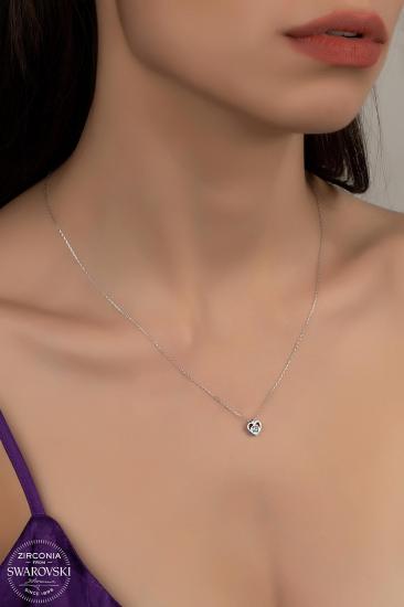 Kutaydan SWR Zirconia Minimal Kalp Pırlanta Montür Kadın Gümüş Kolye