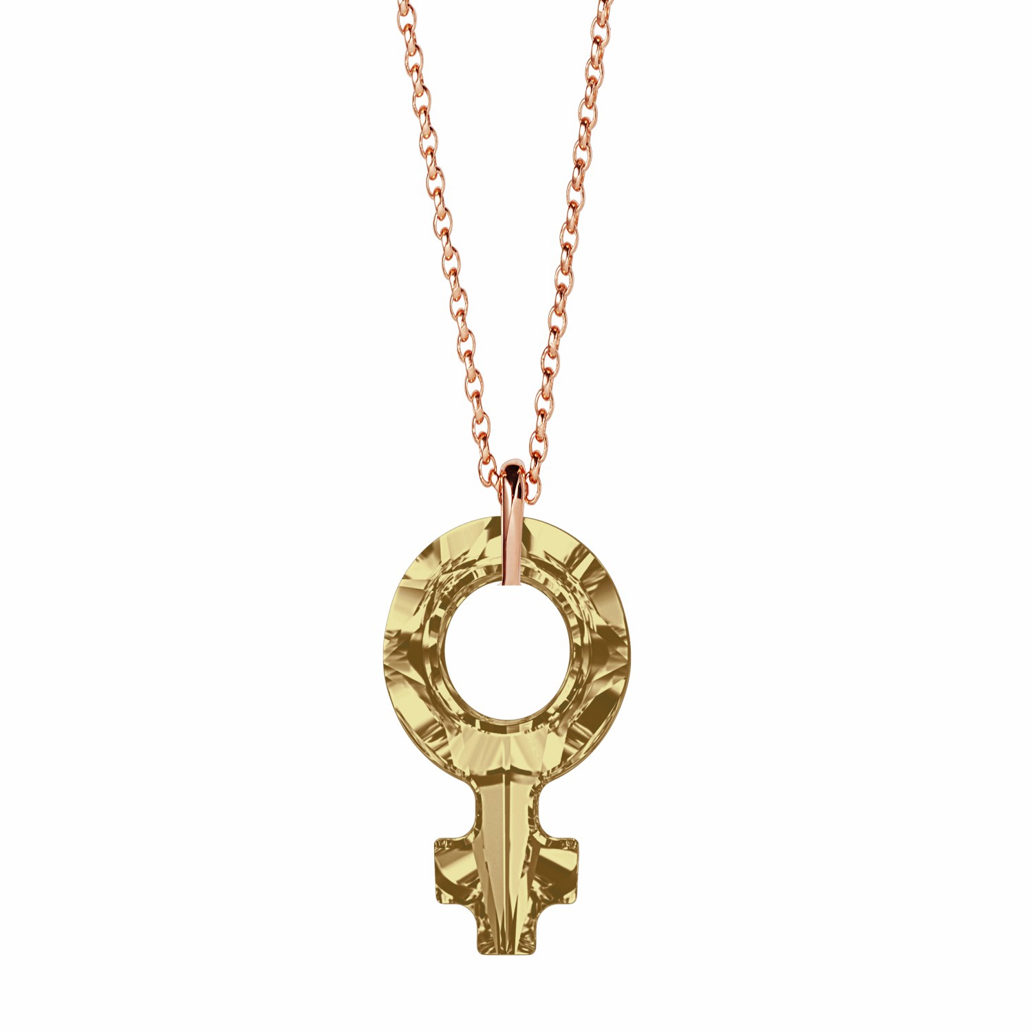 Swarovski 4876 Golden Shadow Female Symbole Rose Kaplama Kolye
