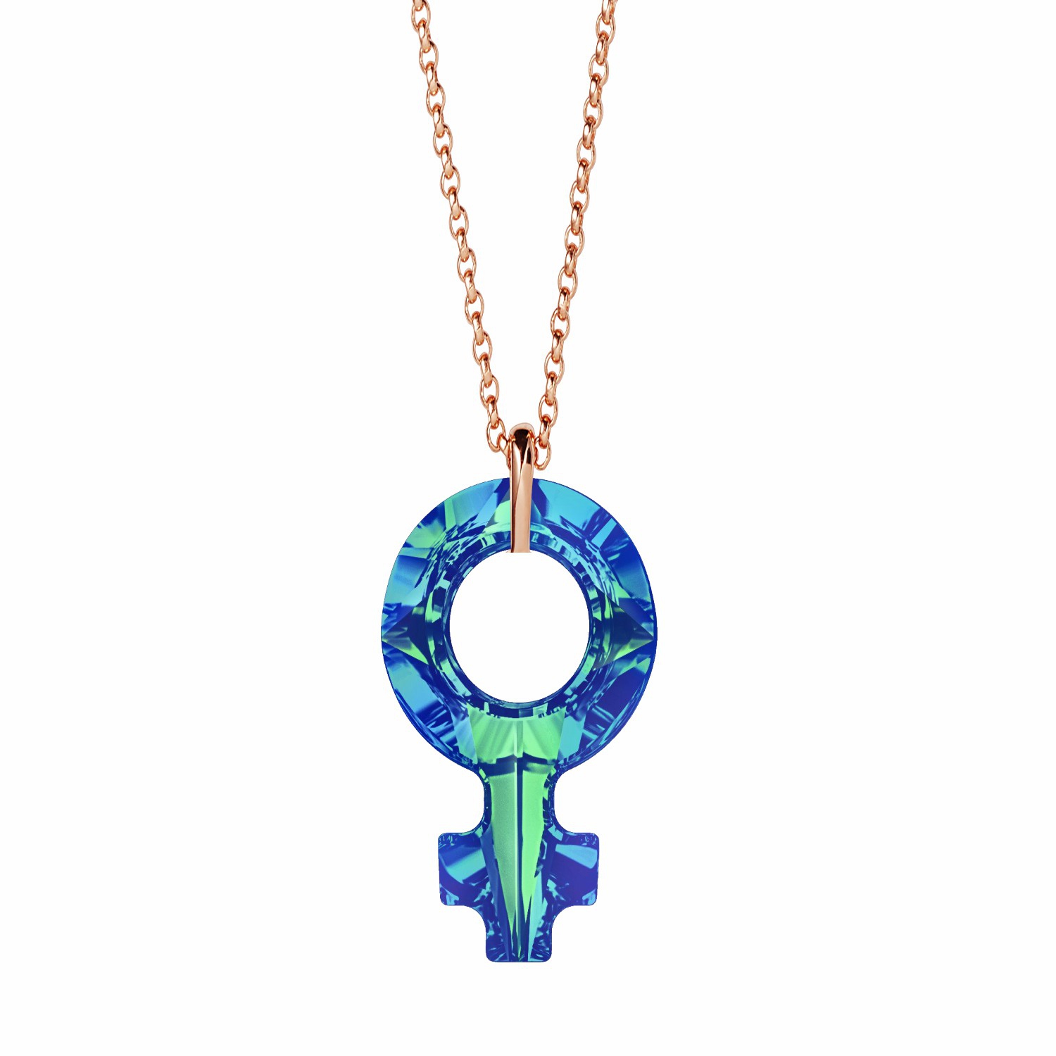 Swarovski 4876 Bermuda Blue Female Symbole Rose Kaplama Kolye