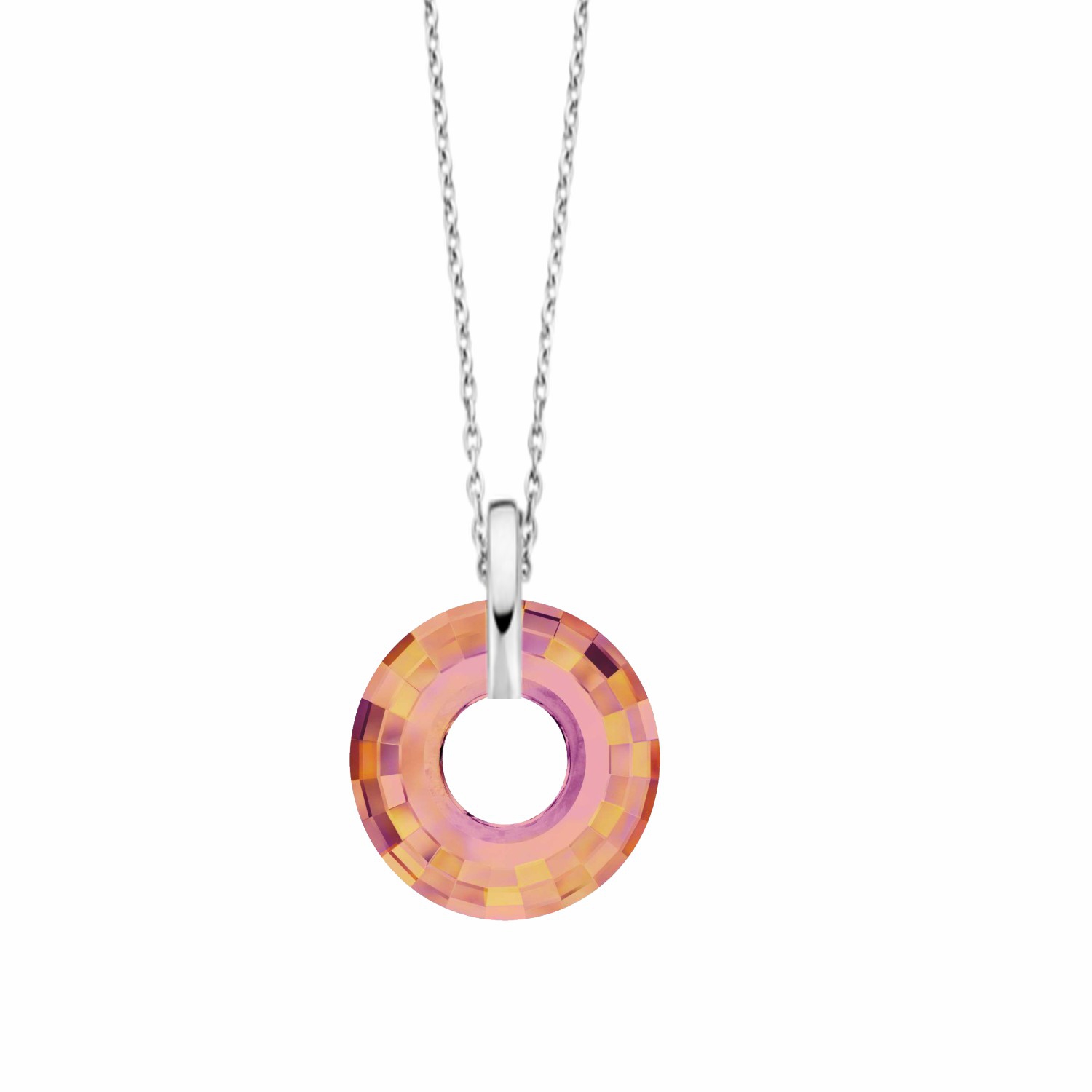 Swarovski® 6039 Astral Pink Disk Gümüş Kolye