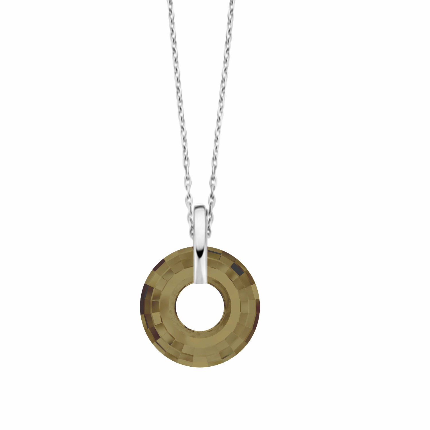 Swarovski® 6039 Bronze Shade Disk Gümüş Kolye