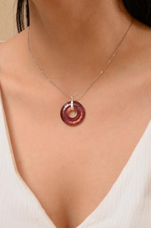 Swarovski® 6039 Disk Red Magma 925 Ayar Gümüş Kolye