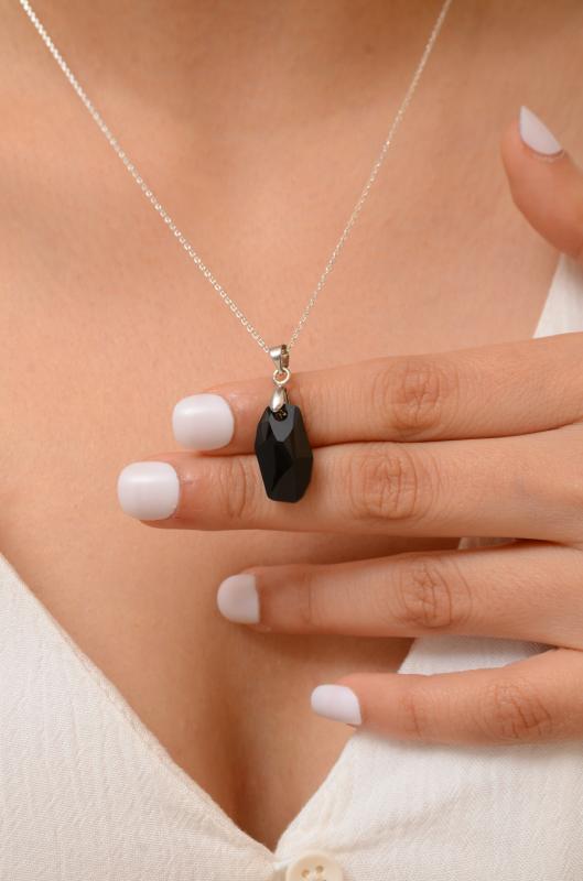 Swarovski® 6673 Meteor Jet 925 Ayar Gümüş Kolye
