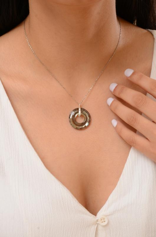 Swarovski® 6039 Disk Bronze Shade 925 Ayar Gümüş Kolye