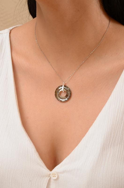 Swarovski® 6039 Disk Bronze Shade 925 Ayar Gümüş Kolye