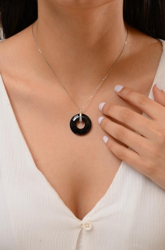 Swarovski® 6039 Disk Jet 925 Ayar Gümüş Kolye
