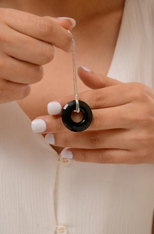 Swarovski® 6039 Disk Jet 925 Ayar Gümüş Kolye