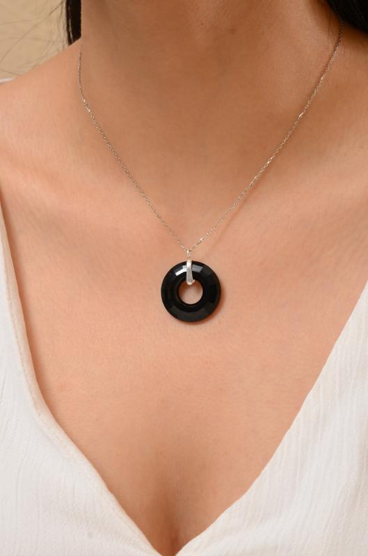Swarovski® 6039 Disk Jet 925 Ayar Gümüş Kolye
