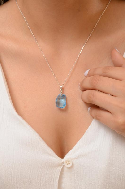 Swarovski® 6191 Divine Rock Aquamarine 925 Ayar Gümüş Kolye
