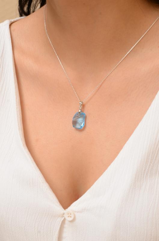 Swarovski® 6191 Divine Rock Aquamarine 925 Ayar Gümüş Kolye