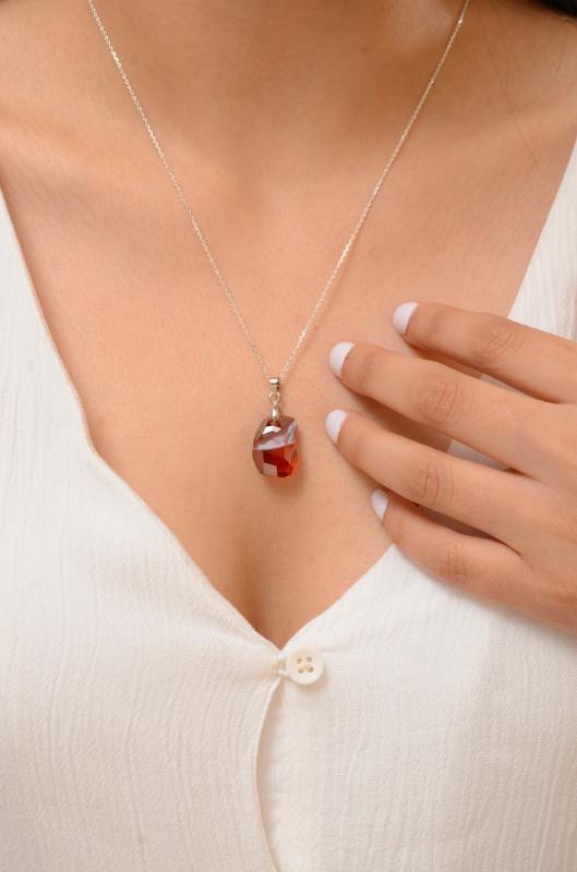 Swarovski® 6191 Divine Red Magma 925 Ayar Gümüş Kolye