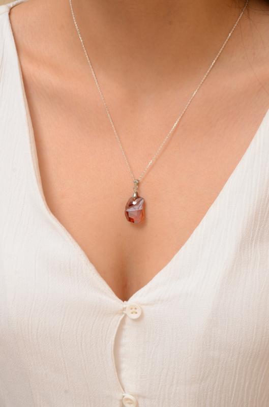 Swarovski® 6191 Divine Red Magma 925 Ayar Gümüş Kolye