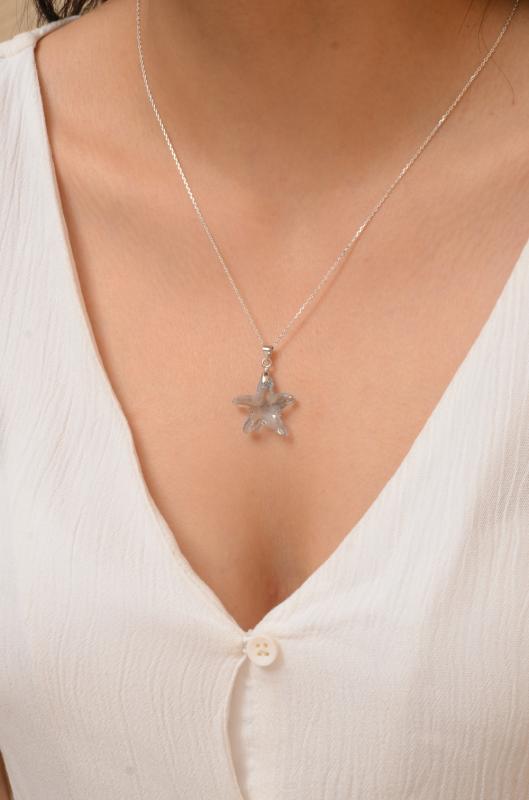 Swarovski® 6721 Starfish Blue Shade 925 Ayar Gümüş Kolye
