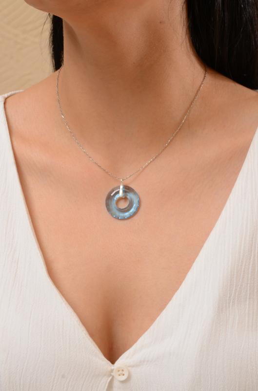 Swarovski® 6039 Disk Aquamarine 925 Ayar Gümüş Kolye