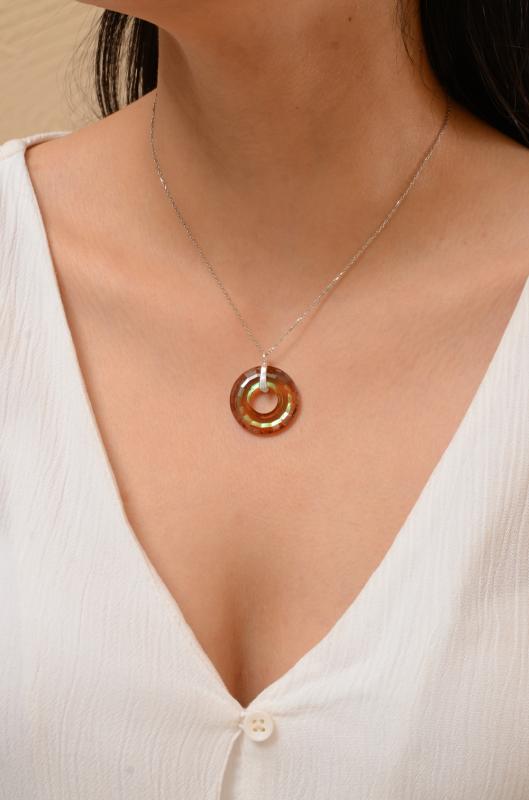Swarovski® 6039 Disk Crystal Copper 925 Ayar Gümüş Kolye