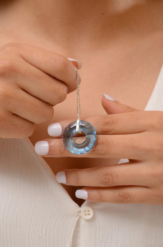 Swarovski® 6039 Disk Aquamarine 925 Ayar Gümüş Kolye