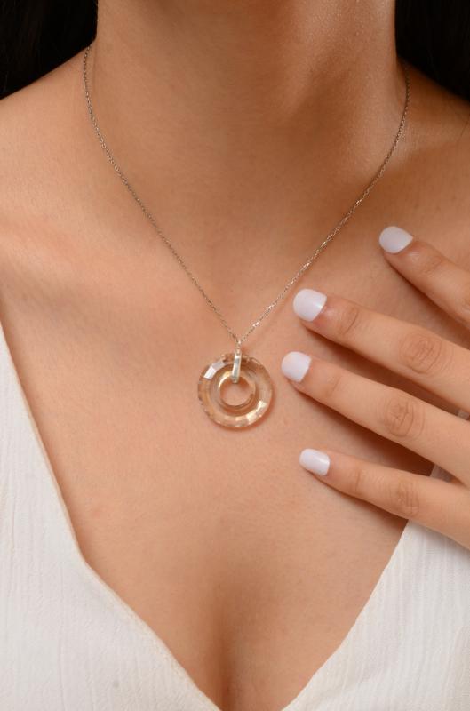 Swarovski® 6039 Disk Silver Shade 925 Ayar Gümüş Kolye