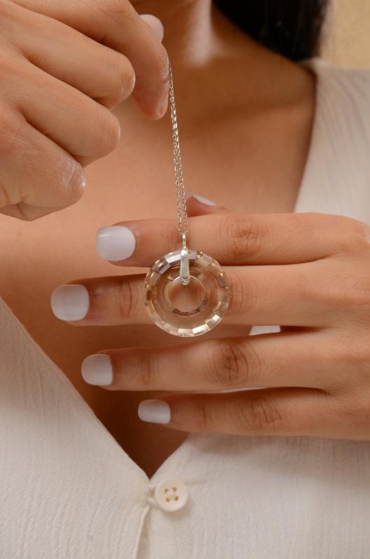 Swarovski® 6039 Disk Silver Shade 925 Ayar Gümüş Kolye