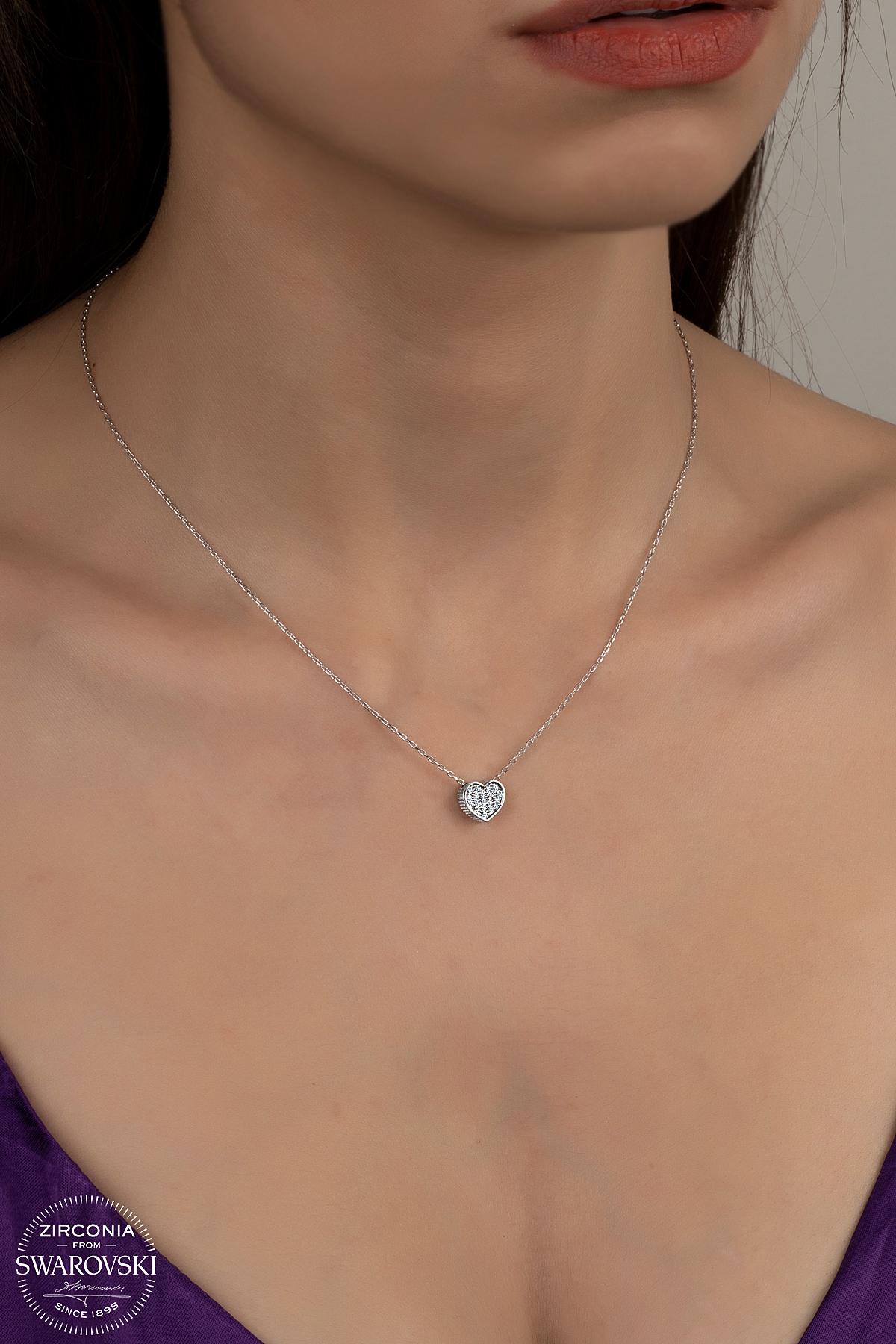 Kutaydan SWR Zirconia Kalp Montürlü Kadın Gümüş Kolye
