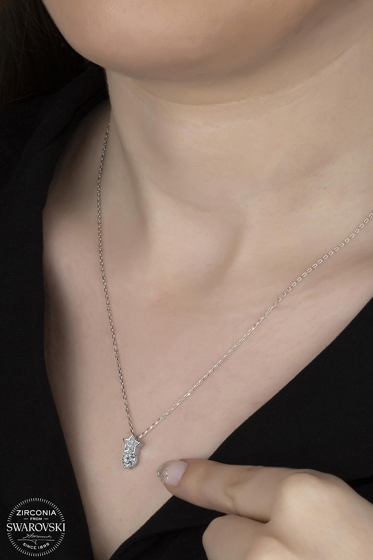 Kutaydan SWR Zirconia Şans Yıldızı Kadın Gümüş Kolye