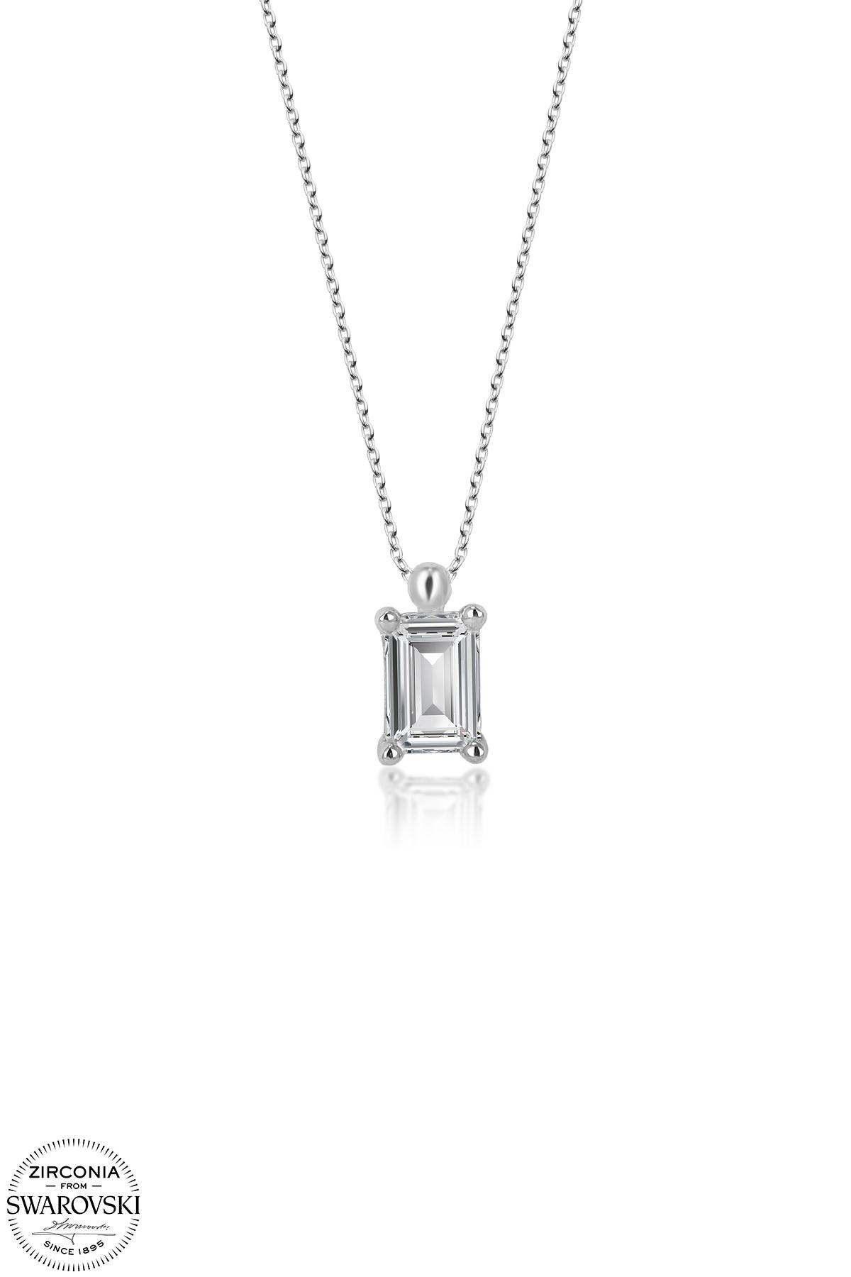 Kutaydan SWR Zirconia 1,10 CT Octagon Baget Kadın Gümüş Kolye