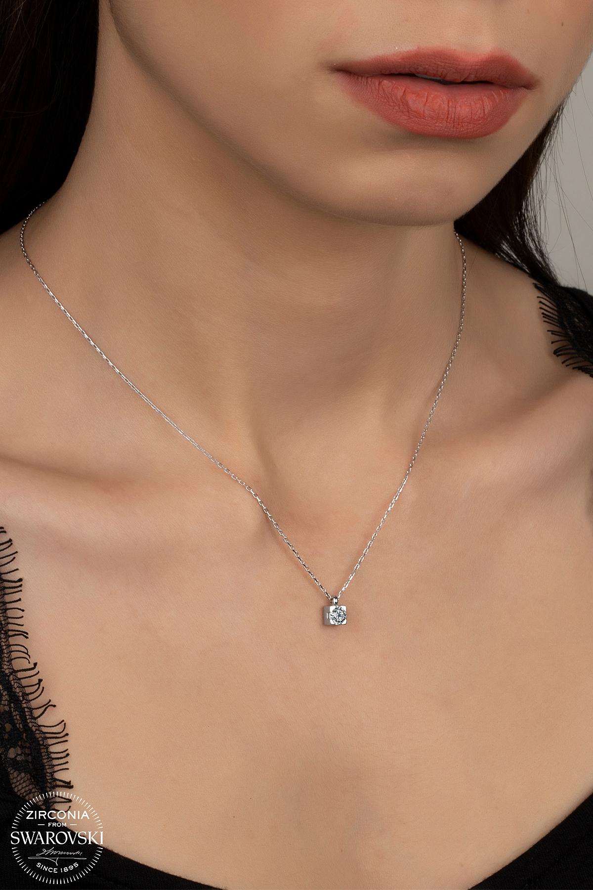 Kutaydan SWR Zirconia 0,40 CT Pırlanta Kesim Minimal Kadın Gümüş Kolye