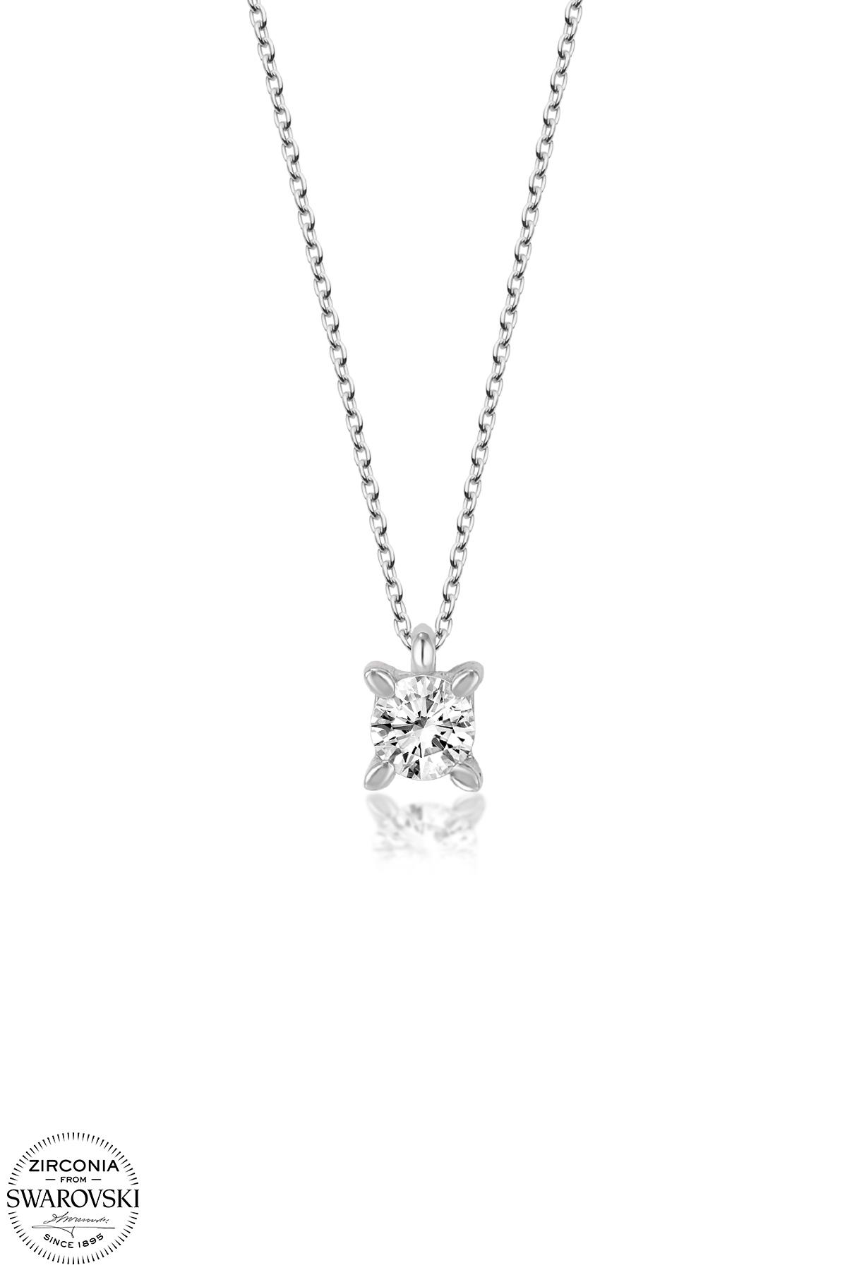 Kutaydan SWR Zirconia 0,40 CT Pırlanta Kesim Minimal Tırnaklı Kadın Gümüş Kolye