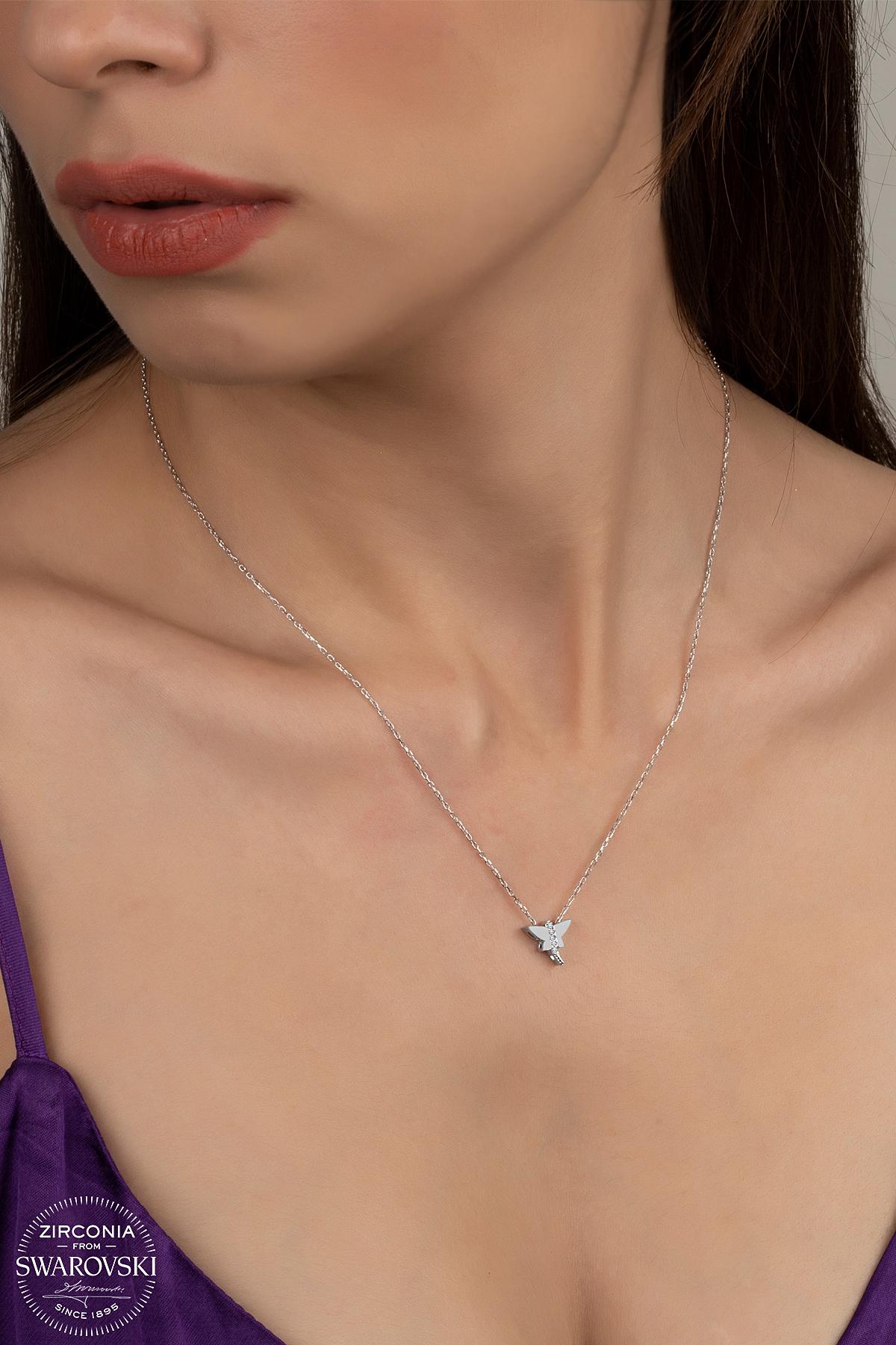 Kutaydan SWR Zirconia Şans Kelebeği Kadın Gümüş Kolye