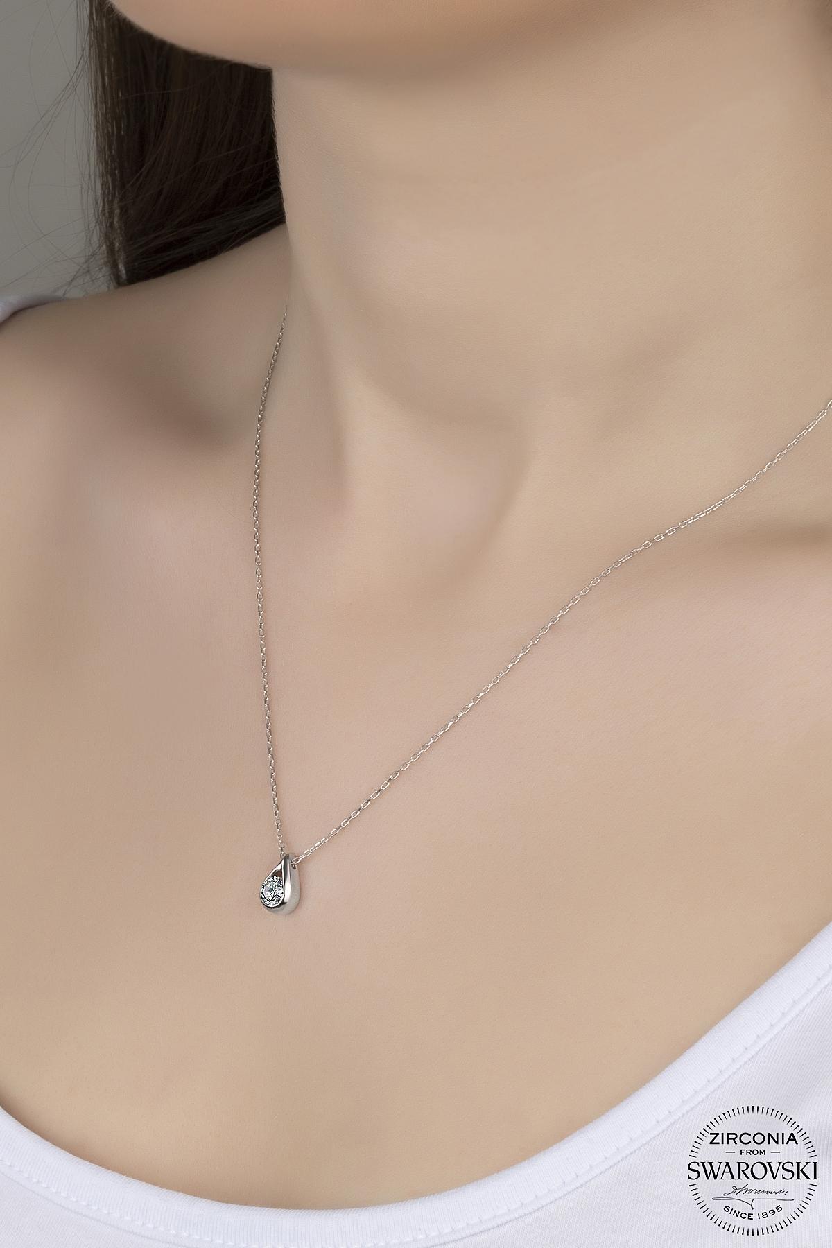 Kutaydan SWR Zirconia 0,84 CT Damla Kadın Gümüş Kolye