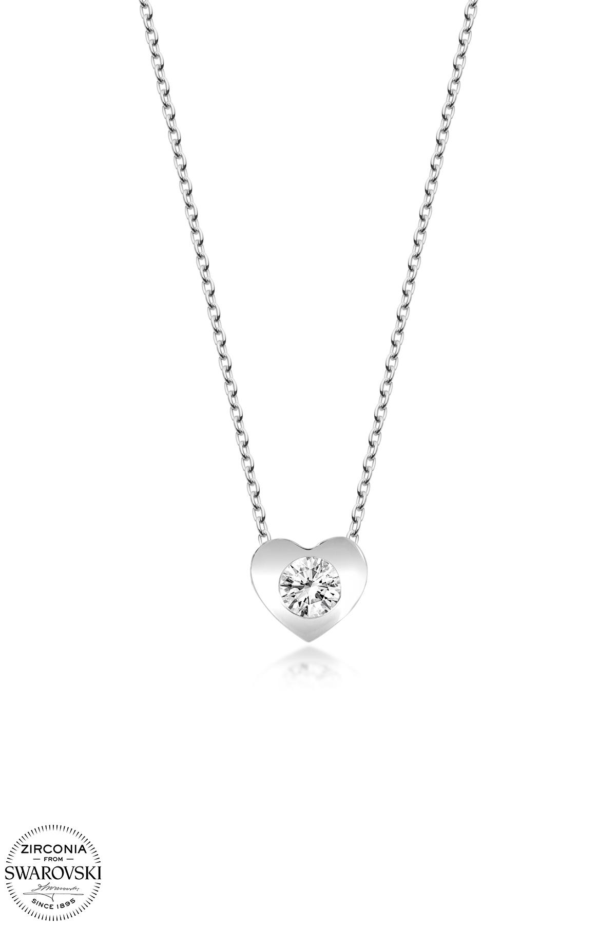 Kutaydan SWR Zirconia 0,36 CT Kalp Montür Kadın Gümüş Kolye