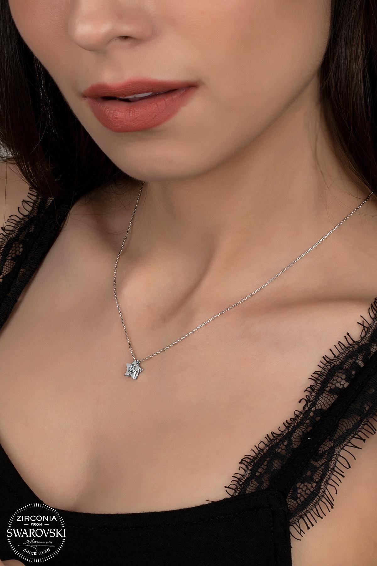 Kutaydan SWR Zirconia 0,36 CT Yıldız Figürlü Kadın Gümüş Kolye
