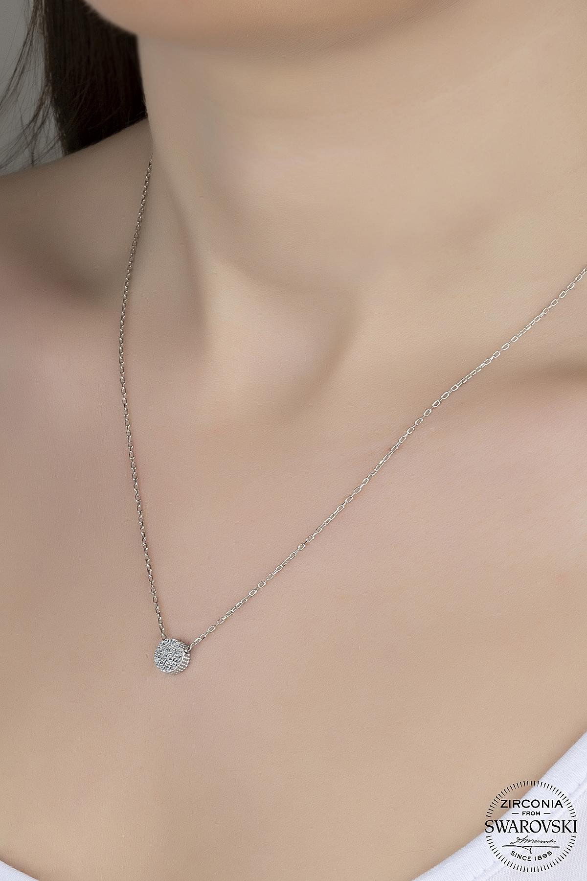 Kutaydan SWR Zirconia Pırlanta Montür Yuvarlak Kadın Gümüş Kolye